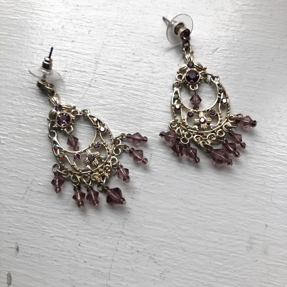Chandelier Earrings-Purple crystals
